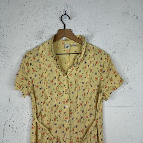 Gap Vintage Y2K Floral Yellow Babydoll Button Front Fairy-core Dress Size Lg - Picture 5 of 10